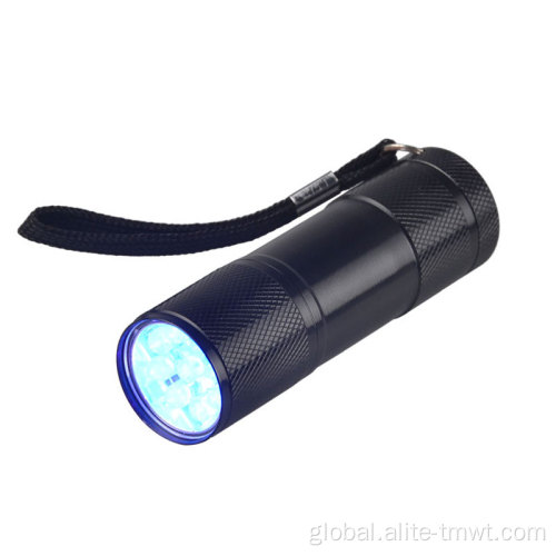 Uv Torch Portable 9 LED Mini Flashlight Black Handheld Light for Camping Running Emergency Pets Urine and Stain Detector Manufactory